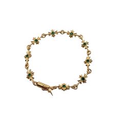 Chrome Hearts Gold-Plated Green Diamond Cross Bracelet