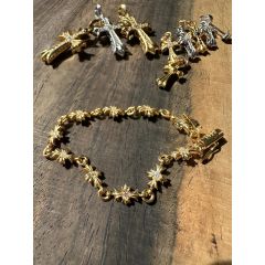 Chrome Hearts 22K Gold-Plated Cross Bracelet With Diamonds