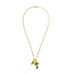 Chrome Hearts Green Diamond Cross Necklace