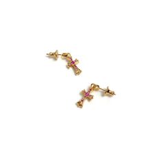 Chrome Hearts 22Kt Red Diamond Plated Letter Ring Cross Earrings