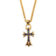 Chrome Hearts Gold-Plated Blue Diamond Teardrop Cross Pendant