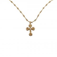 Chrome Hearts Gold-Plated Mini Flame Cross Pendant With Diamonds