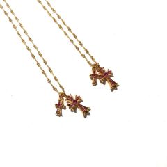 Chrome Hearts Gold-Plated Red Diamond Cross And Small Cross Pendant