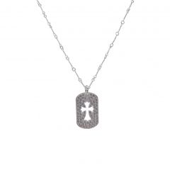 Chrome Hearts White Gold Medium Diamond-Plated Hollow Cross Pendant