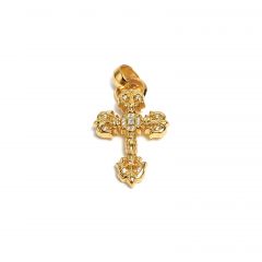 Chrome Hearts Gold-Plated Diamond Flame Cross Pendant
