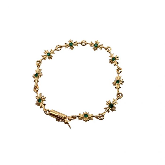 Chrome Hearts Gold-Plated Green Diamond Cross Bracelet