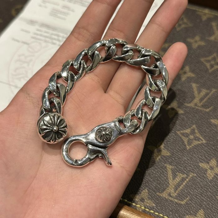 Chrome Hearts Polished Cross Bracelet With Lobster Clasp