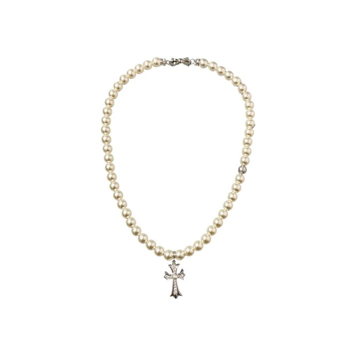 Chrome Hearts 8Mm Pearl Cross Necklace