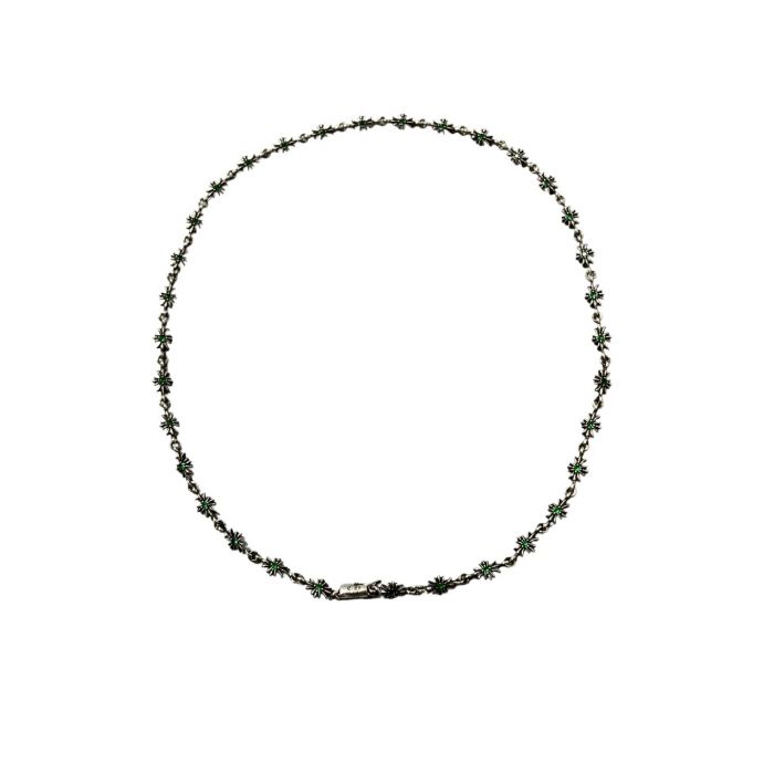 Chrome Hearts Full Green Diamond Cross Necklace