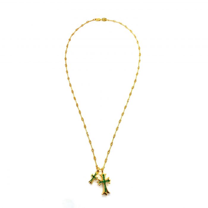 Chrome Hearts Green Diamond Cross Necklace