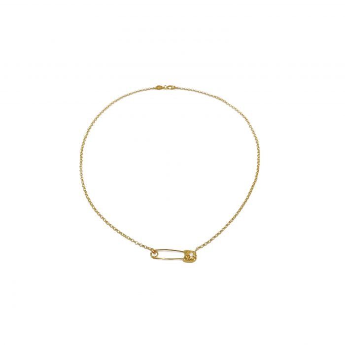 Chrome Hearts Gold-Plated Diamond Brooch Necklace