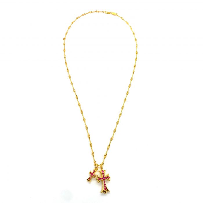 Chrome Hearts Red Diamond Cross Necklace