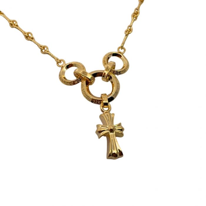 Chrome Hearts Gold-Plated Three-Ring Cross Necklace