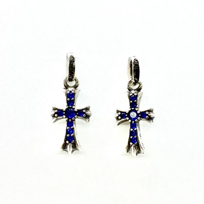 Chrome Hearts Letter Ring Full Of Sapphires Cross Earrings
