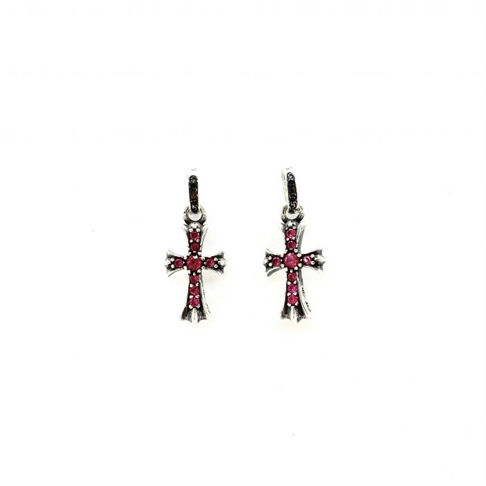 Chrome Hearts Letter Ring Full Of Rubies Cross Earrings