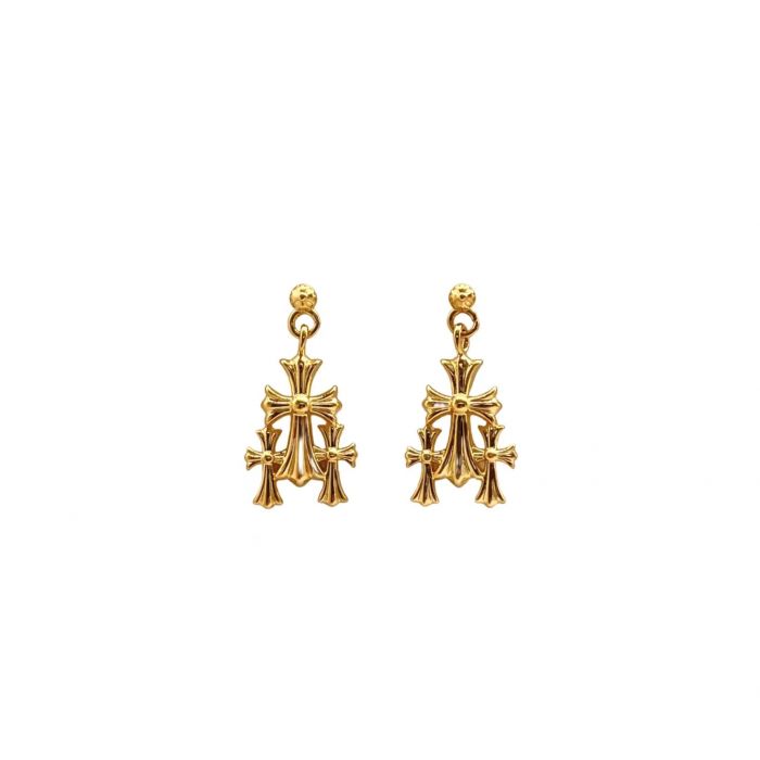 Chrome Hearts Gold-Plated Triple Cross Earrings