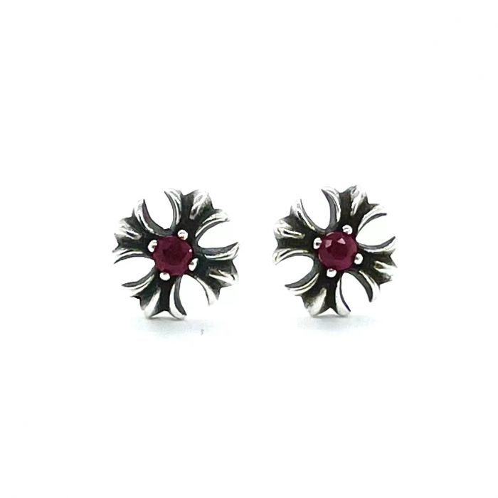 Chrome Hearts Red Diamond Cross Earrings