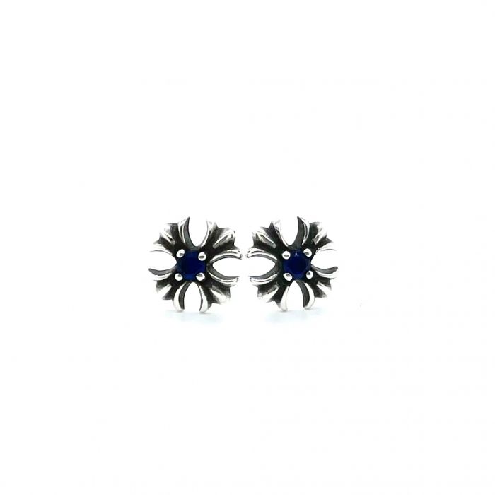 Chrome Hearts Blue Diamond Cross Earrings