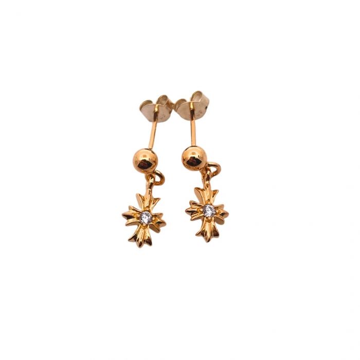 Chrome Hearts Gold-Plated Diamond Cross Earrings