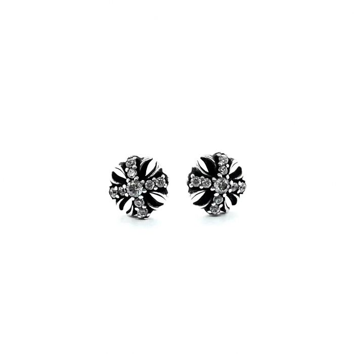 Chrome Hearts Full Diamond Cross Shield Earrings
