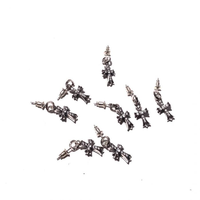 Chrome Hearts Letter Hoop Full Diamond Cross Earrings