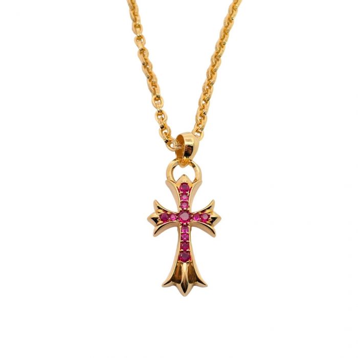 Chrome Chrome Hearts Gold-Plated Red Diamond Cross Pendant
