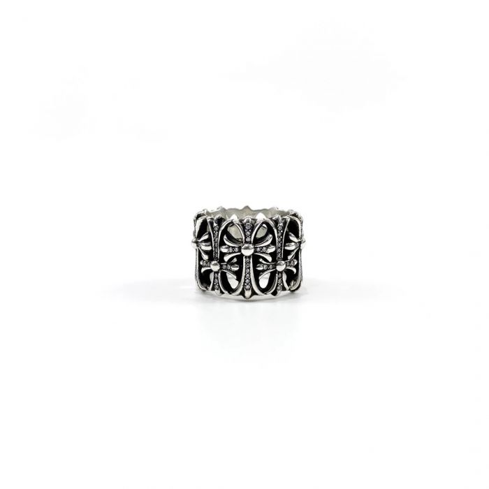 Chrome Hearts Full Diamond Round Tomb Ring
