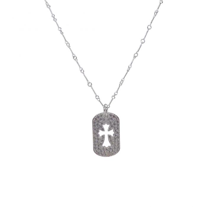 Chrome Hearts White Gold Medium Diamond-Plated Hollow Cross Pendant