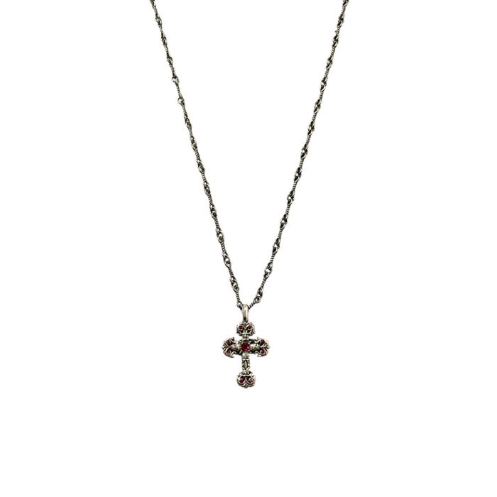 Chrome Hearts Red Diamond Mini Flame Cross Pendant