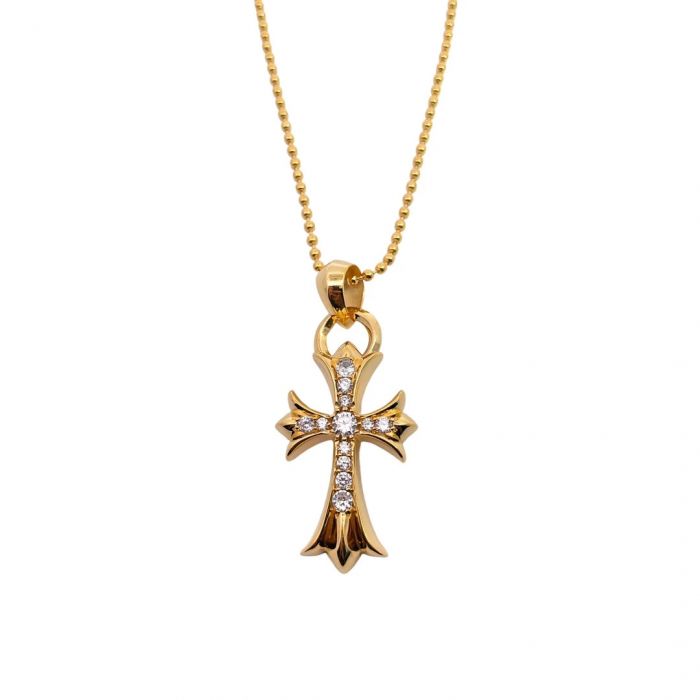 Chrome Hearts Gold-Plated Diamond Teardrop Cross Pendant
