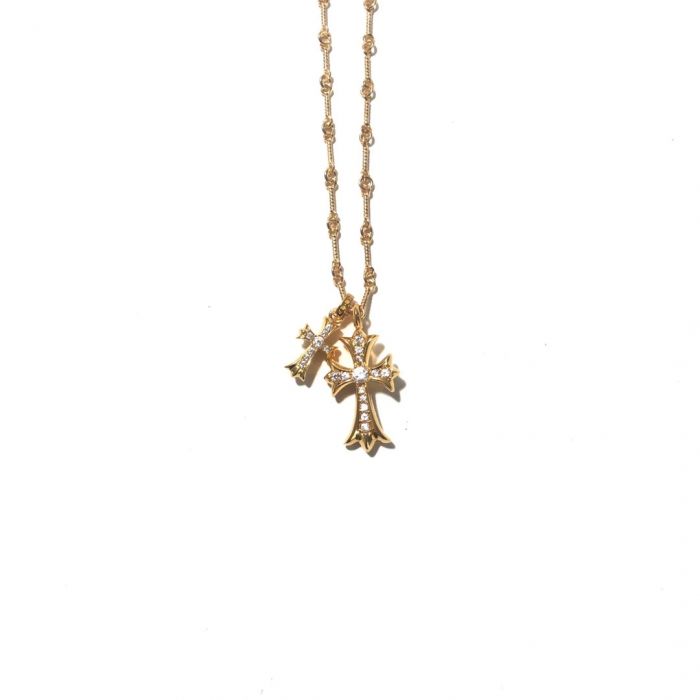Chrome Hearts Gold-Plated Diamond Cross And Small Cross Pendant