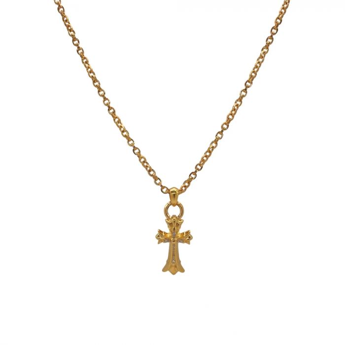 Chrome Hearts Gold-Plated Diamond Stacked Cross Pendant