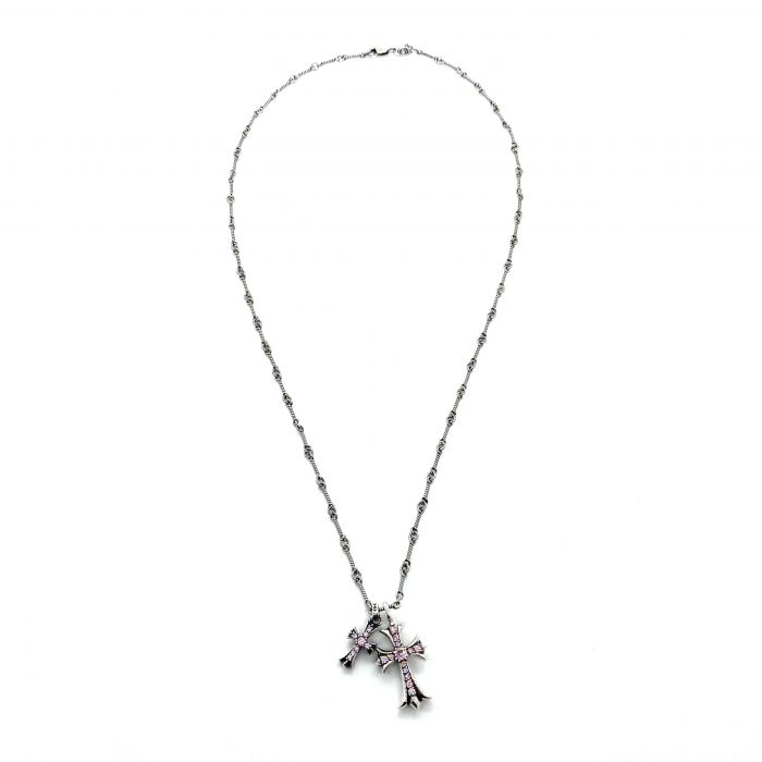 Chrome Hearts Pink Diamond Cross And Small Cross Pendant