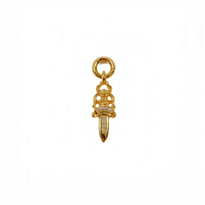 Chrome Hearts Gold-Plated Diamond Hoop Small Sword Pendant
