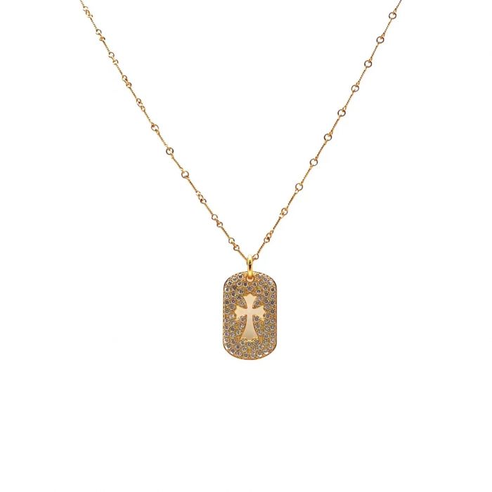 Chrome Hearts Gold-Plated Medium Full Diamond Hollow Cross Pendant