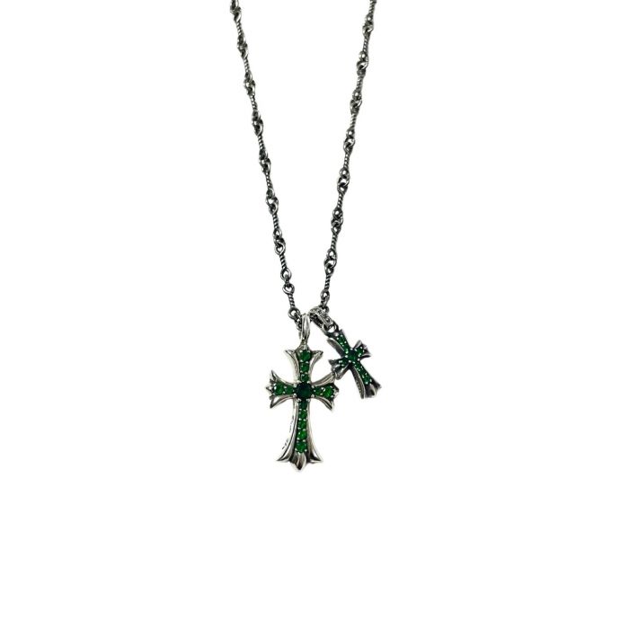 Chrome Hearts Green Diamond Large And Small Double Cross Pendant