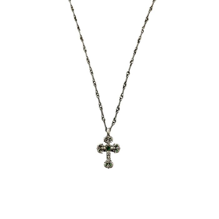 Chrome Hearts Green Diamond Mini Flame Cross Pendant